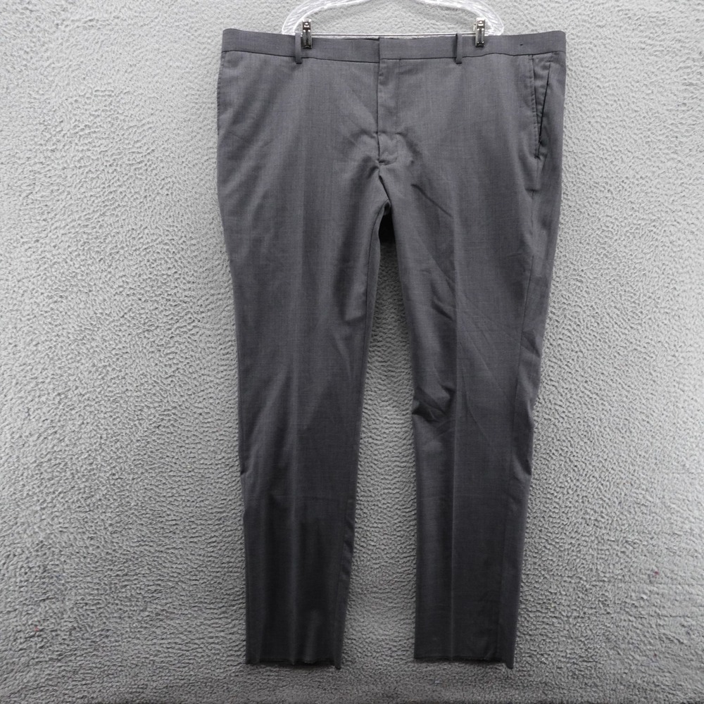 Nordstrom Mens Tech Smart Trim Fit Gray Dress Pant Size 50W‎ Wool Unhemmed NEW